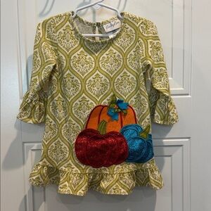 Emily Rose Green Dress with Colorful Pumpkins